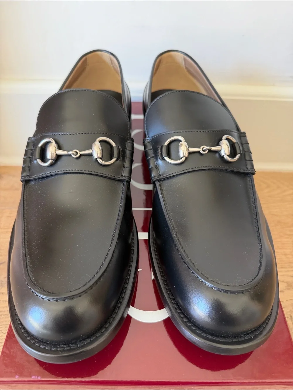 Gucci Black Leather Horsebit Loafers with Silver Hardware
